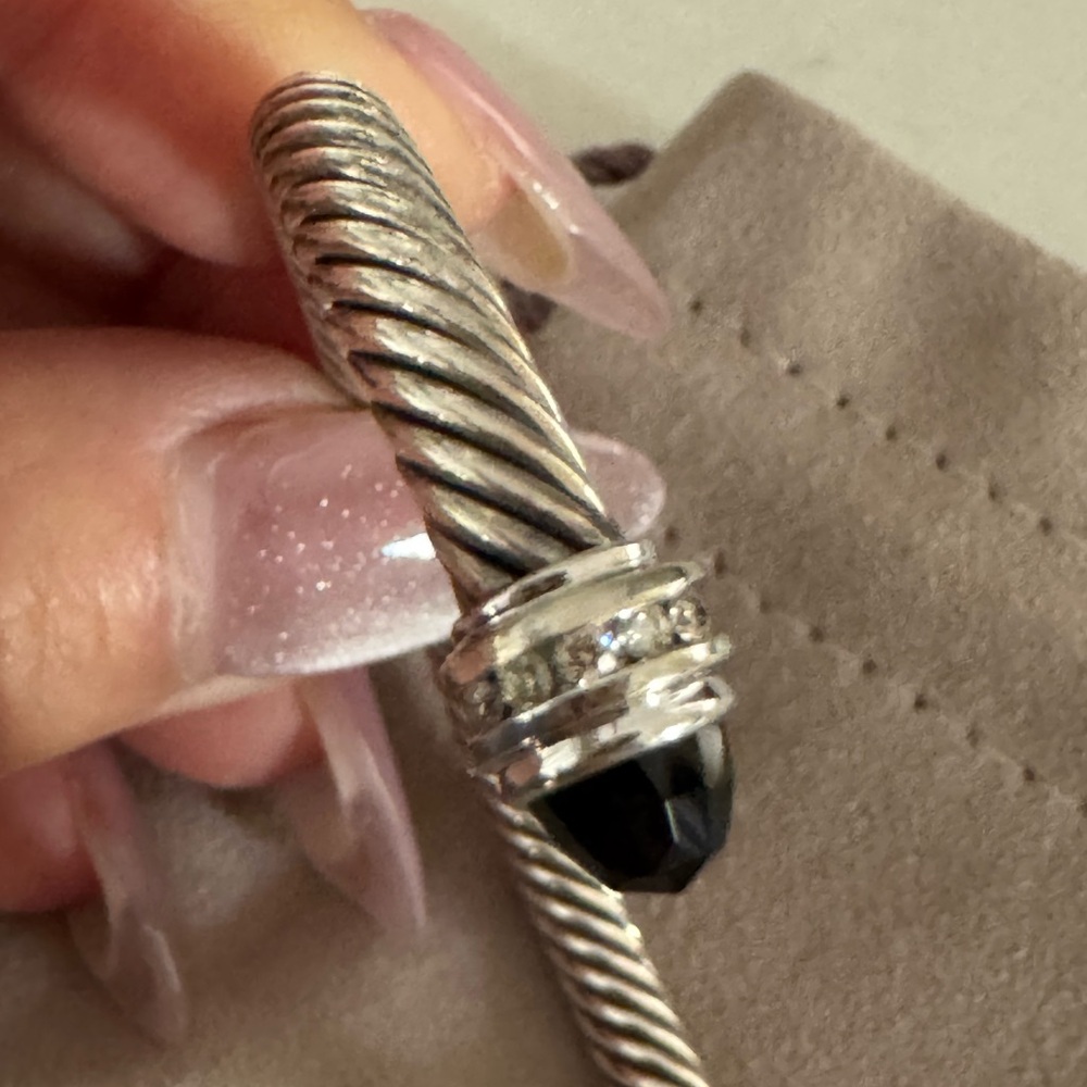 David Yurman Cable Bracelet 925 Sterling Silver 750 BWG Black Onyx Diamonds 5mm - Picture 7 of 12